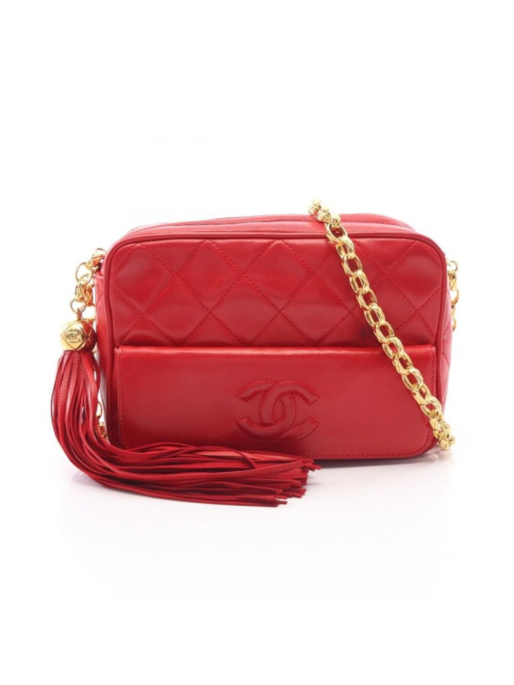 Chanel Shoulder Bag Quilted Tassel Red Lambskin Fringe Bijou Chain